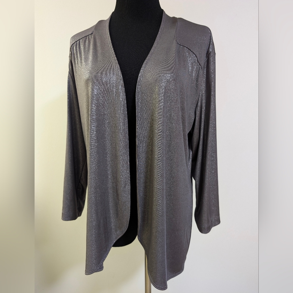 Chico's Travelers Silver Shimmer Cardigan Jacket, L